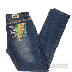 Coogi Womens Distressed Rainbow Pocket Skinny Jeans 7/8